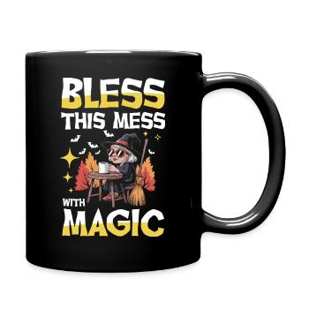 Bénis ce désordre avec un balai à café magique hexe - Mug uni - noir - Droite