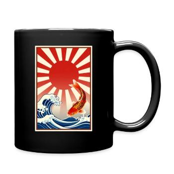 Koi at sunrise over raging waves - Full Colour Mug - black - Right