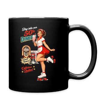 50s Diner Pin-Up on Roller Skates - Full Colour Mug - black - Right