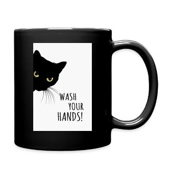 Wash Your Hands! – Funny cat poster - Full Colour Mug - black - Right