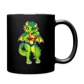 Green dragon lady in jeans - Full Colour Mug - black - Right