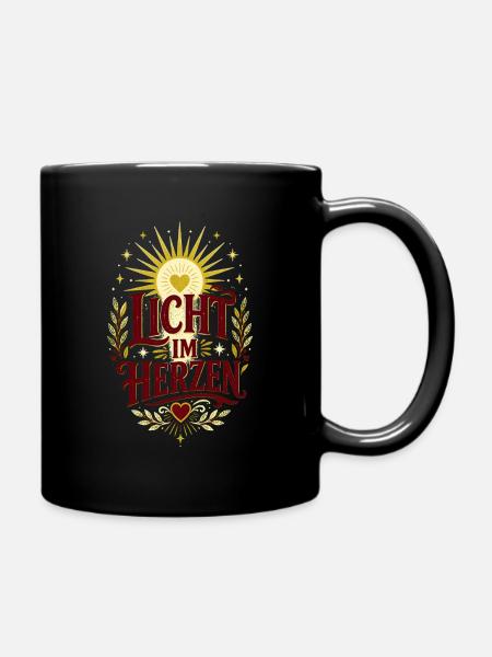 Licht im Herzen – Positiver Spruch - Tasse einfarbig - Schwarz