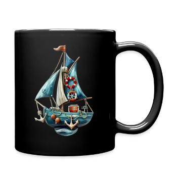 Vintage-blaue Segelyacht - Tasse einfarbig - Schwarz - Rechts