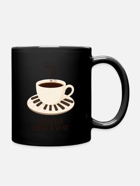 Kaffee, Musik und Klavier - Tasse einfarbig - Schwarz