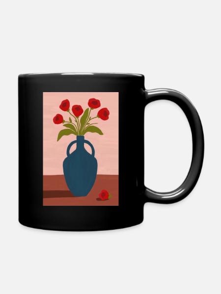 Red Poppies in Blue Vase - Tasse einfarbig - Schwarz