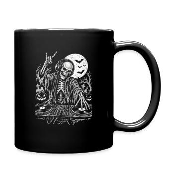 DJ-Skelett unter dem Mond - Tasse einfarbig - Schwarz - Rechts