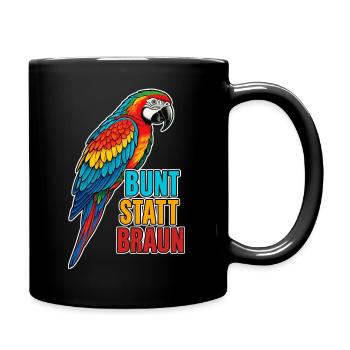 Papagei – Bunt statt braun - Tasse einfarbig - Schwarz - Rechts