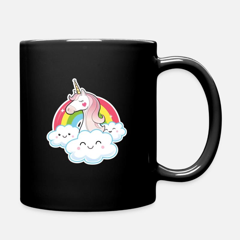Süßes Einhorn mit Regenbogen und Wolken - Tasse einfarbig - Schwarz