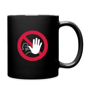Achtung Hinweis Stop Hand Warnung Warn Schild - Tasse einfarbig - Schwarz - Rechts