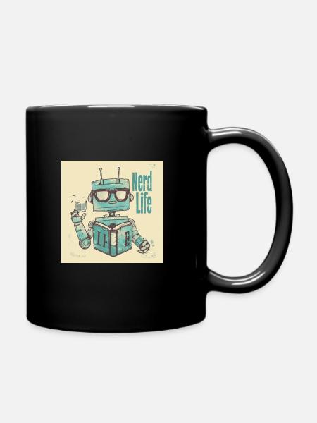 A cute robot holding a book - Full Colour Mug - black