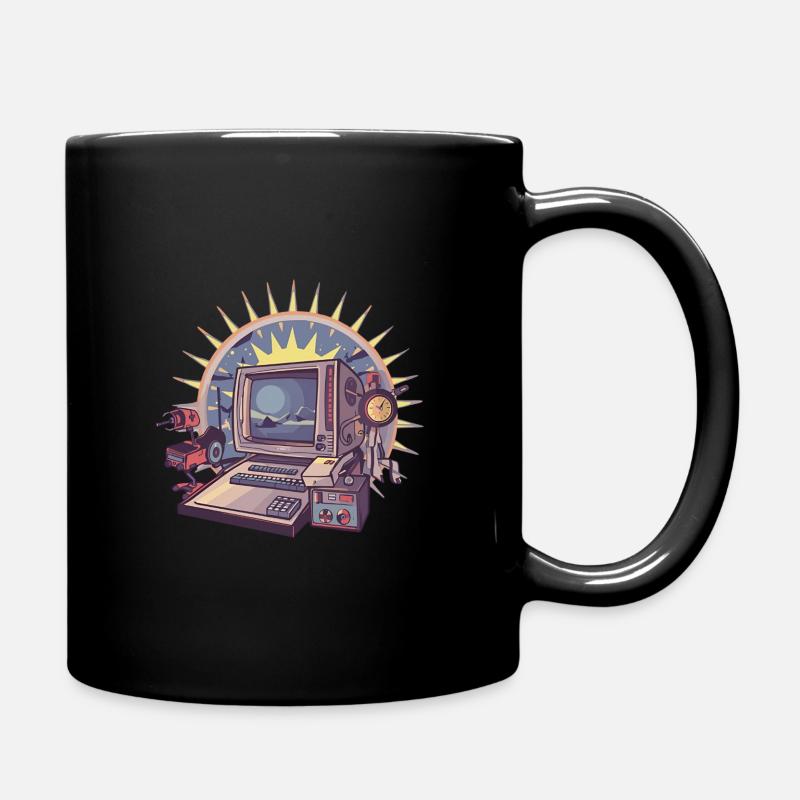Futuristic computer with retro elements - Full Colour Mug - black