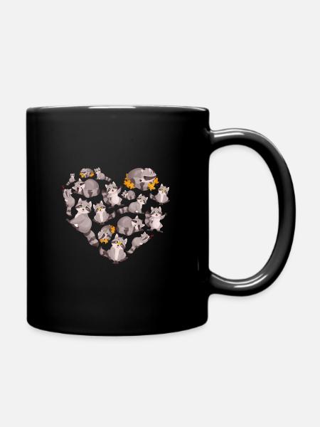 Herz Waschbär - Tasse einfarbig - Schwarz