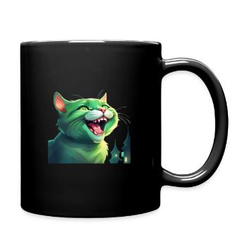 Cheerful green cat - Full Colour Mug - black - Right