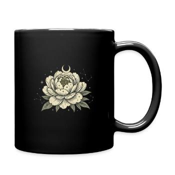 Himmlischer Botanischer Pfingstrosenblumen-Halbmond - Tasse einfarbig - Schwarz - Rechts