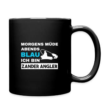 Morgens Müde Abends Blau Zander Angler - Tasse einfarbig - Schwarz - Rechts