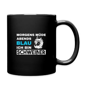 Morgens Müde Abends Blau Schweißer - Tasse einfarbig - Schwarz - Rechts