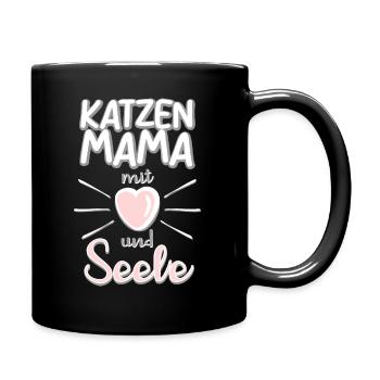 Katzen Mama mit Herz und Seele Katzensprüche - Tasse einfarbig - Schwarz - Rechts