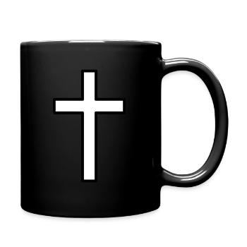 schlichtes schickes Kreuz - Tasse einfarbig - Schwarz - Rechts