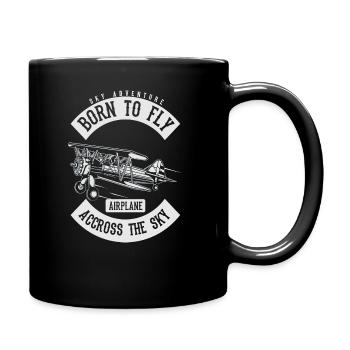 Sport airplane hobby, flying pilot biplane - Full Colour Mug - black - Right