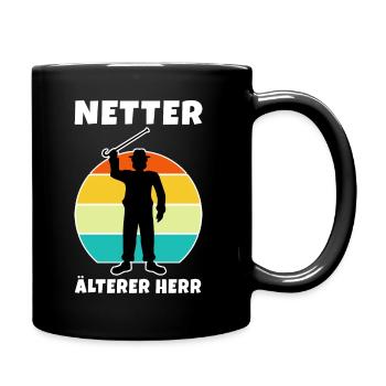 Netter ältere Herr - Tasse einfarbig - Schwarz - Rechts