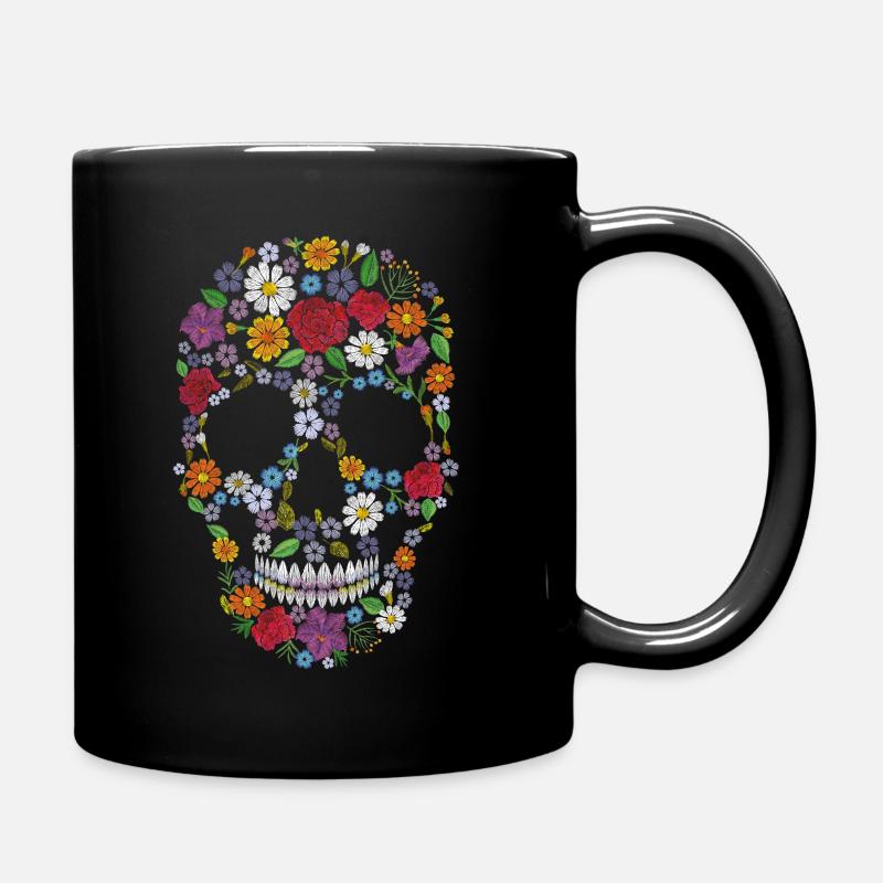 Fleurs de crâne de crâne fleurs - Mug uni - noir