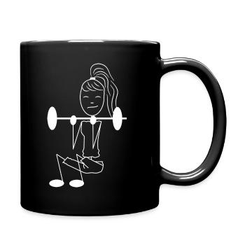 Stick figure woman training in the gym - Full Colour Mug - black - Right