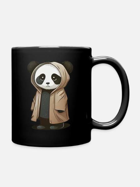 Cute panda wearing raincoat - Full Colour Mug - black