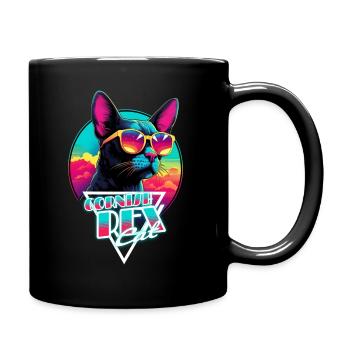 Retro Wave Cornish Rex Cat Miami Shirt - Tasse einfarbig - Schwarz - Rechts