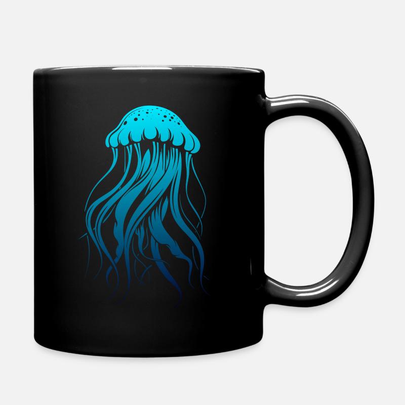 Glow With The Flow, Qualle mit Tentakeln, Spruch - Tasse einfarbig - Schwarz
