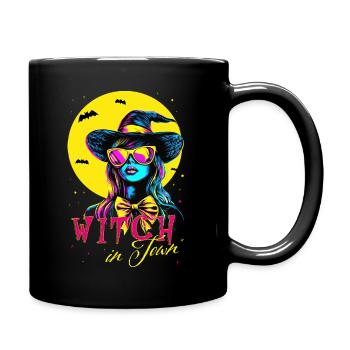 Witch in Town, Halloween Witches Design Neon Color - Full Colour Mug - black - Right