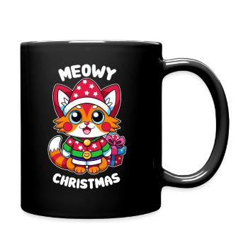 Meowy Christmas - Geschenk mit Katze - Tasse einfarbig - Schwarz - Rechts