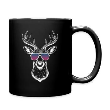 Hirsch 🦌 mit Sonnebrille - Tasse einfarbig - Schwarz - Rechts