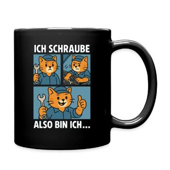 Schrauberkatze - Ich schraube, also bin ich - Tasse einfarbig - Schwarz - Rechts