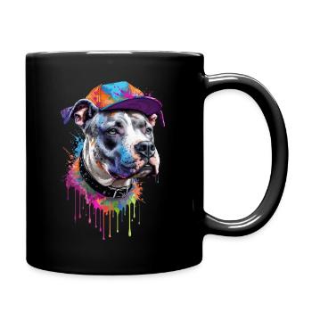 Pitbull Graffiti Hund mit Cap - Tasse einfarbig - Schwarz - Rechts