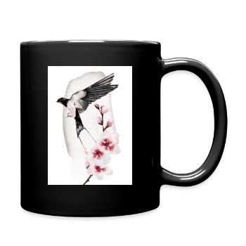 Hirondelle du Japon et bambou - Mug uni - noir - Droite