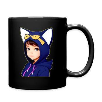 Mignon Anime Manga Fille avec Cat Hoodie - Mug uni - noir - Droite