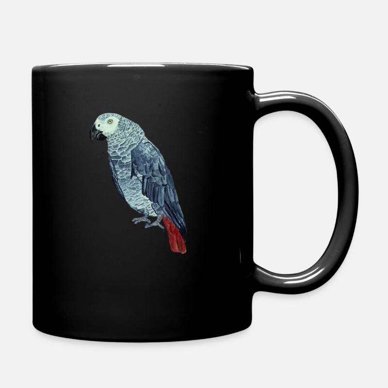 Grey parrot hand-painted. Pet Merchandise - Full Colour Mug - black