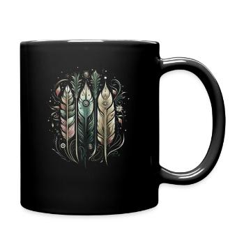 Bunte Federn, Boho, Ethno, Style, Indianer, Muster - Tasse einfarbig - Schwarz - Rechts