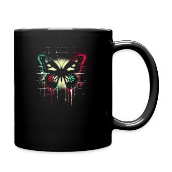 Butterfly in neon colors - bright and enchanting - Full Colour Mug - black - Right