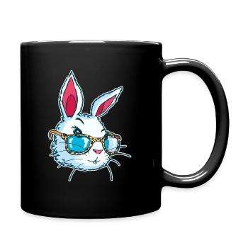 Visage mignon de lapin de Pâques utilisant le cadeau en verre de léopard - Mug uni - noir - Droite