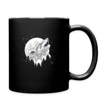 Mond mit einem Wolf - Tasse einfarbig - Schwarz - Rechts