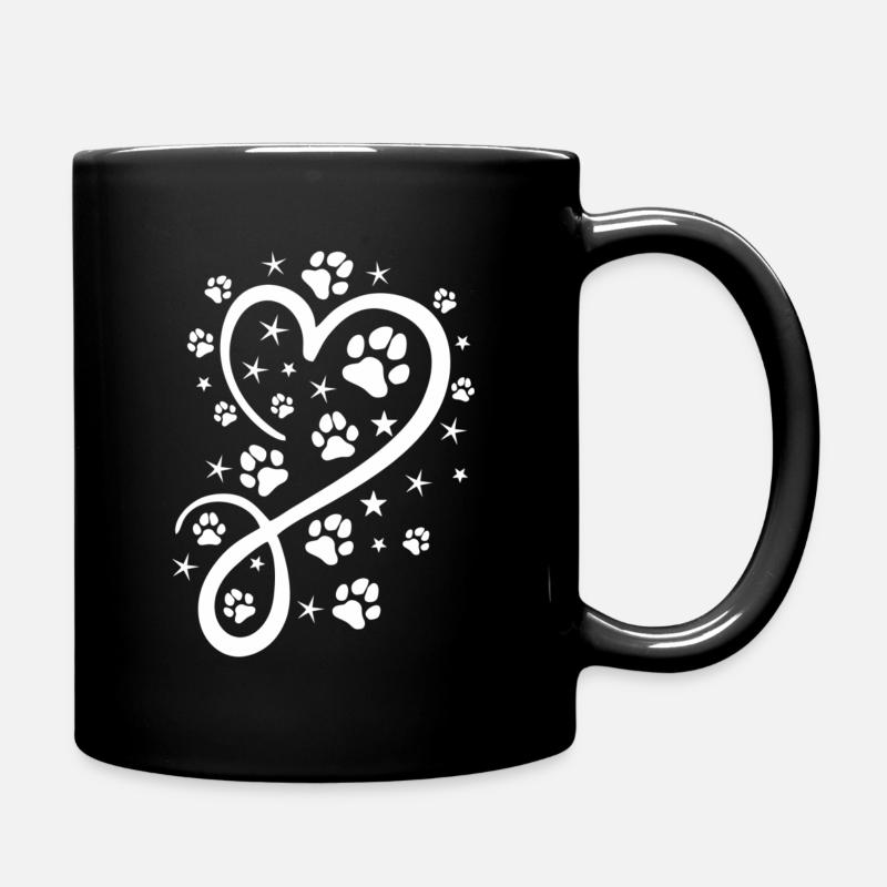 Herz mit Pfötchen und Sternen - Tasse einfarbig - Schwarz