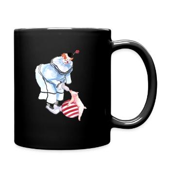 Zirkus Clown mit Schwein und Ball - Tasse einfarbig - Schwarz - Rechts