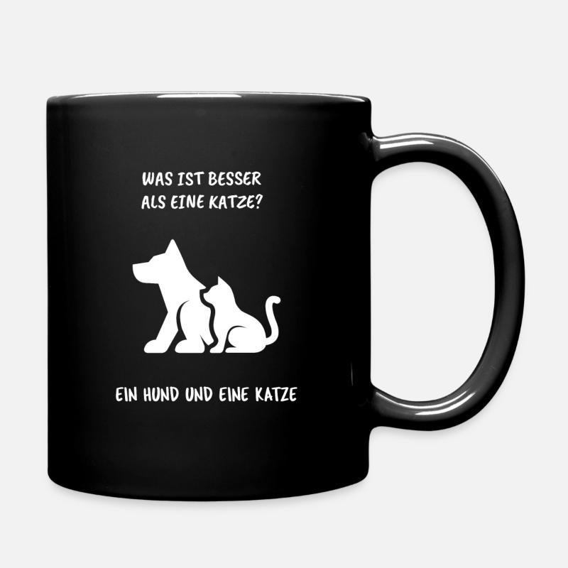 Katze und Hund - Tasse einfarbig - Schwarz