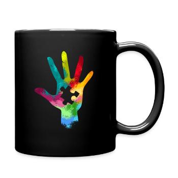 Autism Hand Awareness Day - Full Colour Mug - black - Right