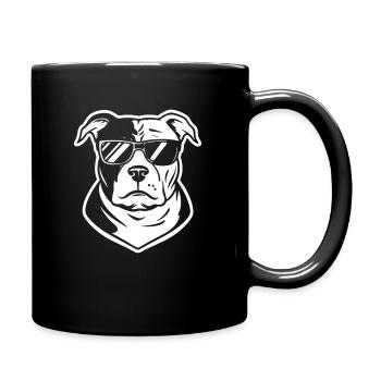 Schwarz-Weiß Hund mit Sonnenbrille - Tasse einfarbig - Schwarz - Rechts