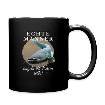 Echte MÄNNER angeln ihr Essen selbst - Angler - Tasse einfarbig - Schwarz - Rechts