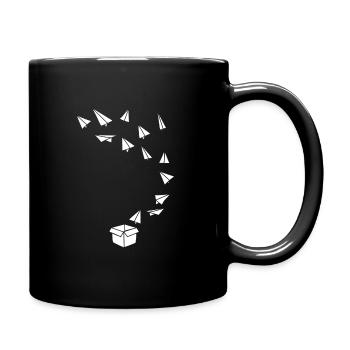 Papierflugzeug Papierflieger Box - Tasse einfarbig - Schwarz - Rechts