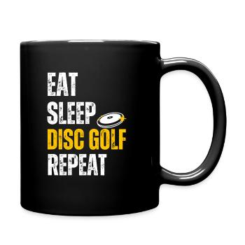 disc golf frisbee eat sleep disc golf repeat text - Full Colour Mug - black - Right