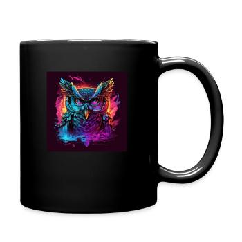 Eule mit Neonfarben, Synthwave / 80er Jahre - Tasse einfarbig - Schwarz - Rechts